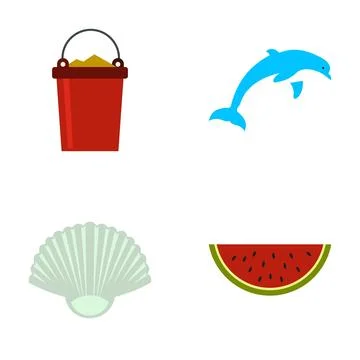 Summer vacation beach elements flat icons set Stockillustratie