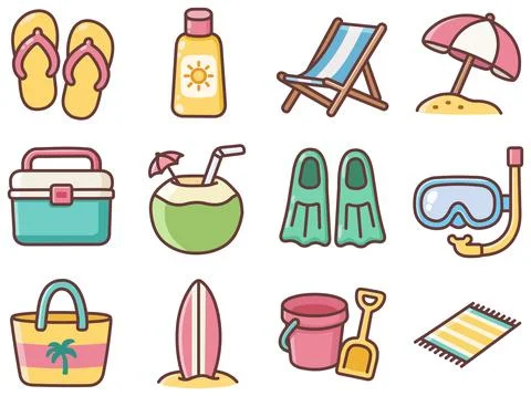 Summer Vacation Beach Icons Set Stock Illustration