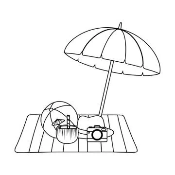 Summer vacation beach objects cartoon イラスト素材