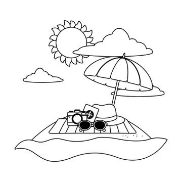 Summer vacation beach objects cartoon イラスト素材