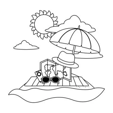 Summer vacation beach objects cartoon Illustrazione stock