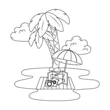 Summer vacation beach objects cartoon イラスト素材