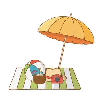 Summer vacation beach objects cartoon Stock Illustration