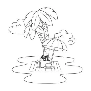 Summer vacation beach objects cartoon Stock Illustration