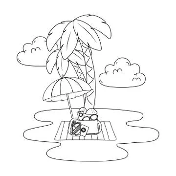 Summer vacation beach objects cartoon Illustrazione stock
