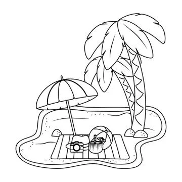 Summer vacation beach objects cartoon イラスト素材