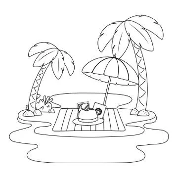 Summer vacation beach objects cartoon Illustrazione stock