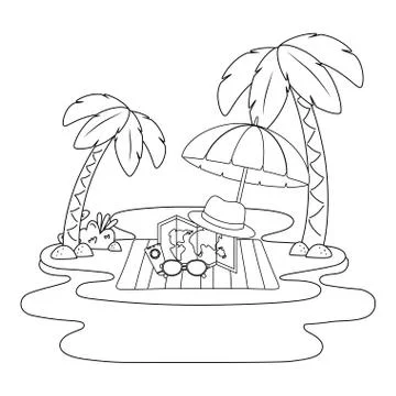 Summer vacation beach objects cartoon イラスト素材