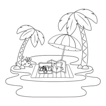 Summer vacation beach objects cartoon イラスト素材