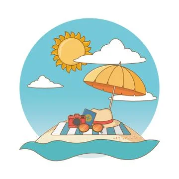 Summer vacation beach objects cartoon イラスト素材
