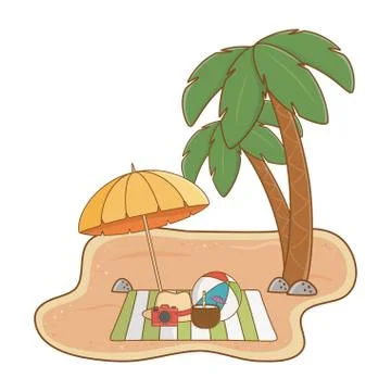 Summer vacation beach objects cartoon Stock Illustration