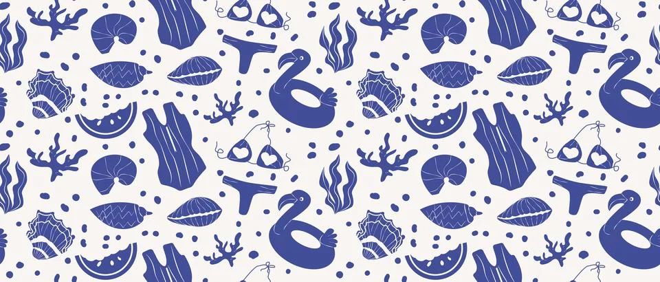 Summer vacation coastal border pattern. Mediterranean blue seamless pattern 스톡 일러스트