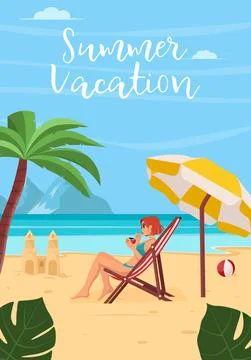 Summer vacation concept background. Beautiful summer beach landscape with sea Stock Illustration
