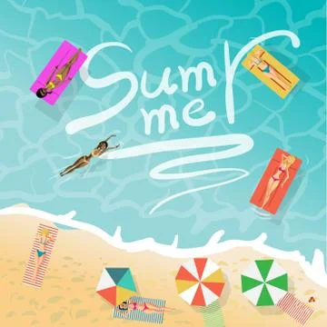 Summer vacation concept background with space for text. Young wo Stock Illustration