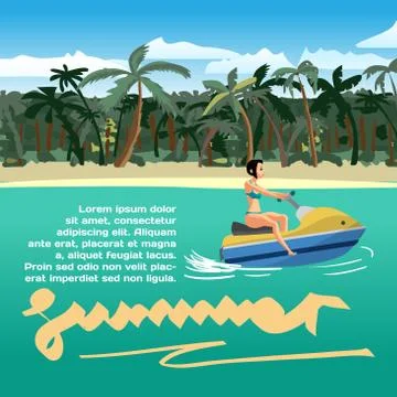 Summer vacation concept background with space for text. Young wo Stock Illustration