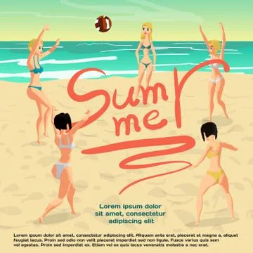 Summer vacation concept background with space for text. Women in Illustrazione stock