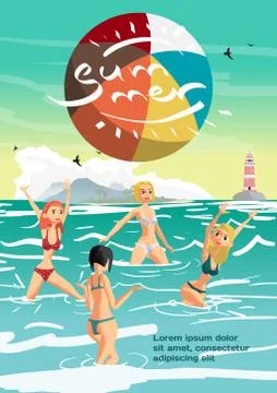 Summer vacation concept background with space for text. Women in Stock Illustration