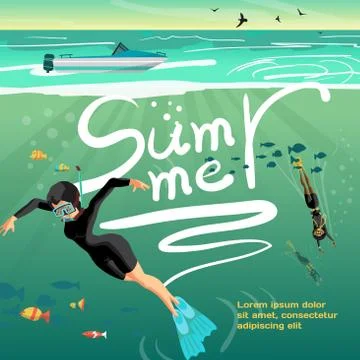 Summer vacation concept background with space for text. Young wo Stock Illustration