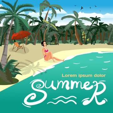 Summer vacation concept background with space for text. Sea land Illustrazione stock