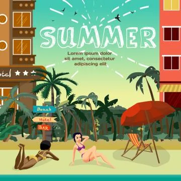 Summer vacation concept background with space for text. Tropical Illustrazione stock