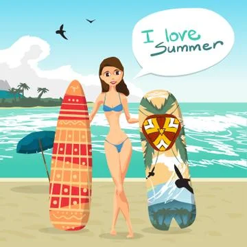 Summer vacation concept background with space for text. Sea land Stock Illustration