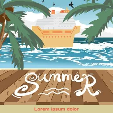 Summer vacation concept background with space for text. Sea land Stock Illustration