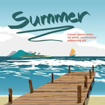 Summer vacation concept background with space for text. Sea land Stock Illustration