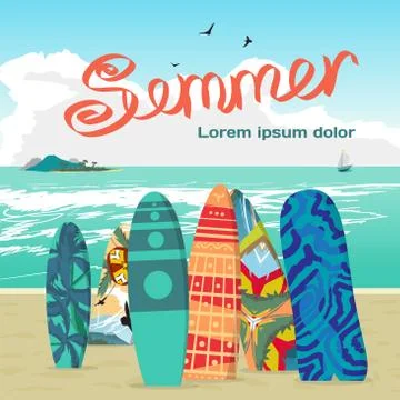 Summer vacation concept background with space for text. Sea land Stock Illustration