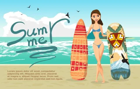 Summer vacation concept background with space for text. Sea land Stock Illustration