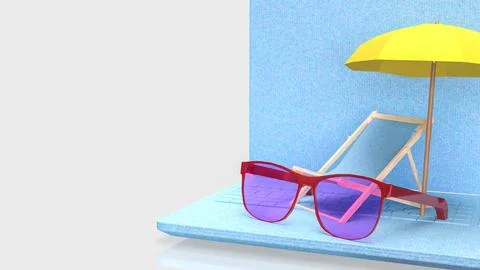 Summer Vacation Concept With Laptop Beach Scene 3d render. Stock Illustration