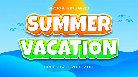 Summer Vacation Editable Vector Text Effect with sea background 스톡 일러스트
