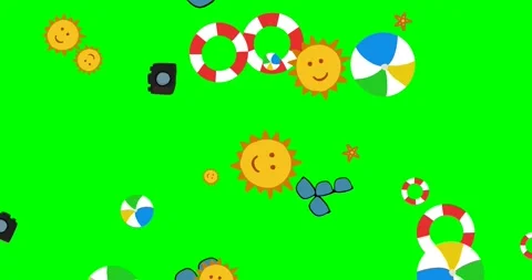 Summer vacation elements flying up. Cartoon sun, camera, sunglasses, starfish Stock Footage 158319041