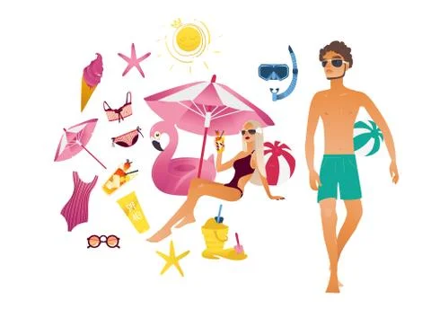 Summer vacation elements set. Vector illustration Stock Illustration