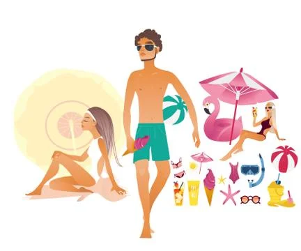 Summer vacation elements set. Vector illustration Stock Illustration