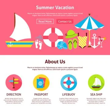 Summer Vacation Flat Web Design Template Stock Illustration