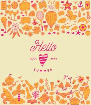 Summer vacation hand drawn vector elementss and objects, beach symbols Stock Illustration