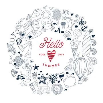 Summer vacation hand drawn vector elementss and objects, beach symbols イラスト素材