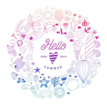 Summer vacation hand drawn vector elementss and objects, beach symbols Stock Illustration