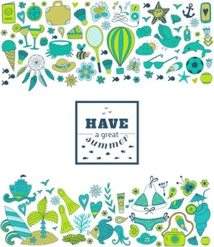 Summer vacation hand drawn vector elementss and objects, beach symbols イラスト素材