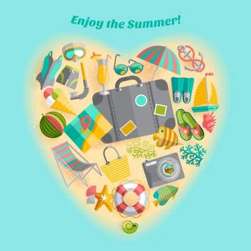 Summer vacation heart composition icon poster イラスト素材