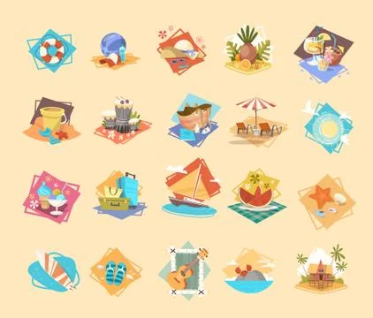 Summer Vacation Icon Set Seaside Holiday Collection Stock-Illustration