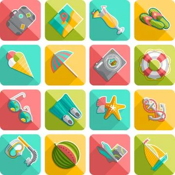 Summer vacation icons flat diagonal slanted Stock Illustration