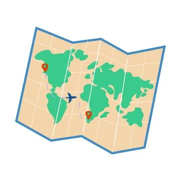 Summer vacation journey element design - isolated world map with flight plane Stock Illustration