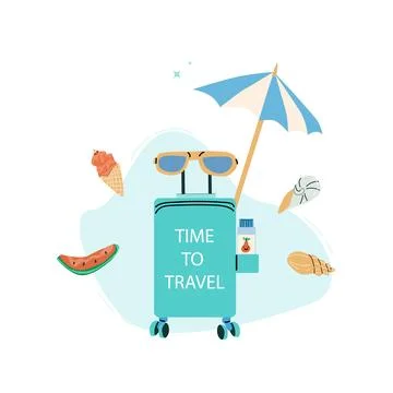 Summer vacation journey elements on blue background Stock Illustration