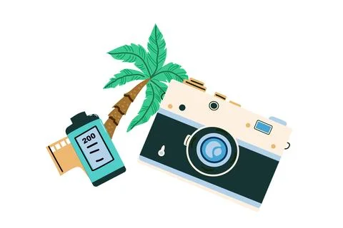Summer vacation journey elements on blue background Stock Illustration