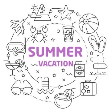 Summer Vacation Linear illustration Stock Illustration