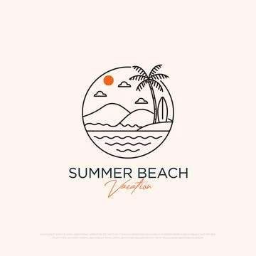 Summer vacation logo design with line art simple vector minimalist illustra.. 스톡 일러스트