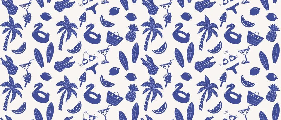 Summer vacation Mediterranean horizontal pattern 스톡 일러스트