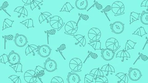 Summer Vacation Pattern with Beach Elements on Teal Background. Stock Illustration