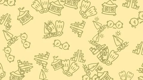 Summer Vacation Pattern - Seamless Beach Holiday Theme with Doodle Style. Stock Footage 321853865